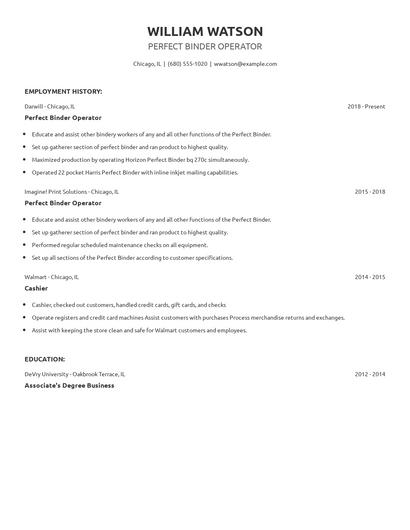 Perfect Binder Operator Resume