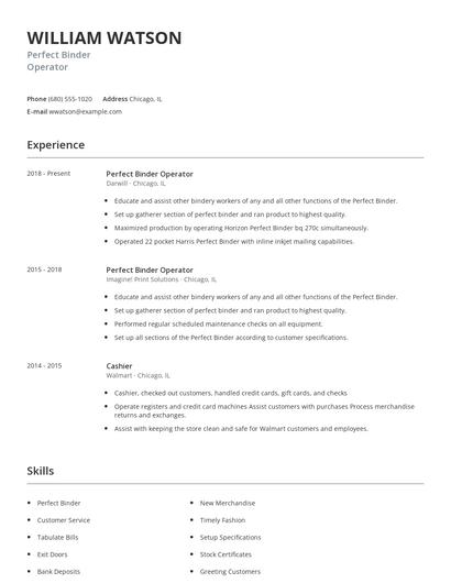 Perfect Binder Operator Resume