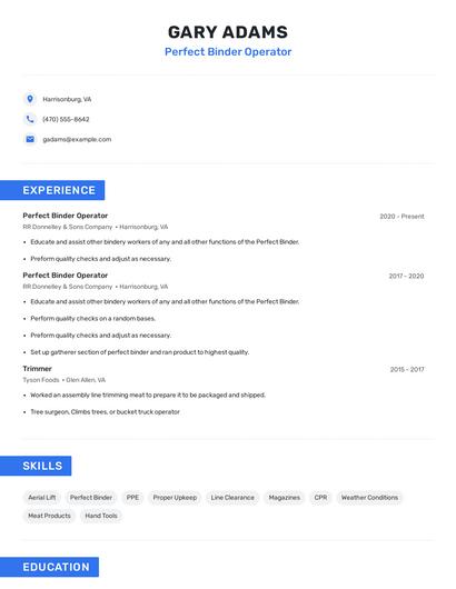 Perfect Binder Operator Resume