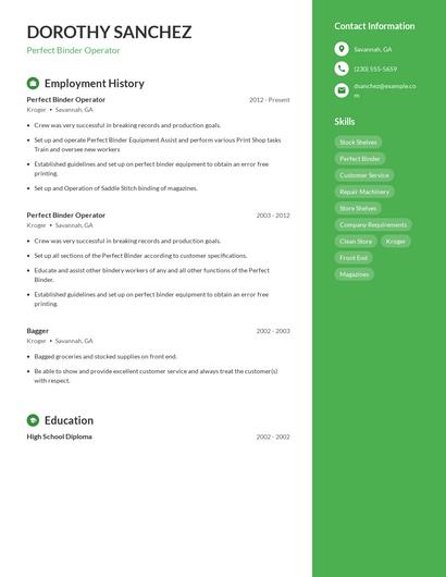 Perfect Binder Operator Resume