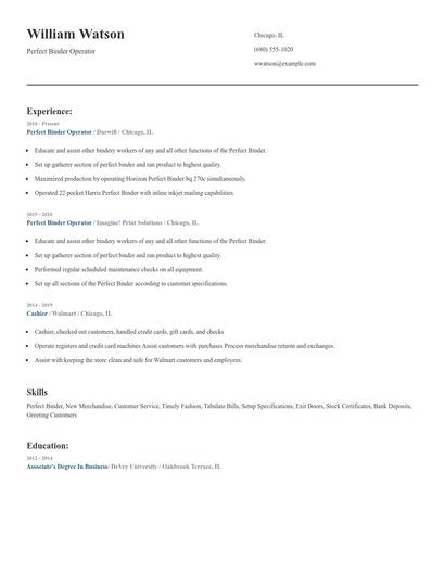 Perfect Binder Operator Resume