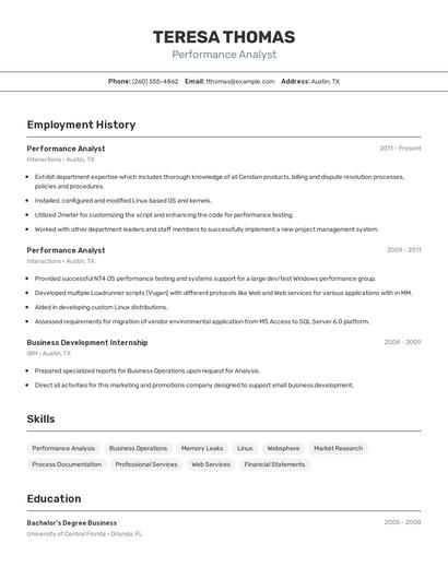 Performance Analyst Resume