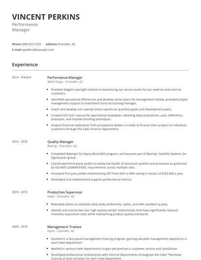 Performance Manager Resume