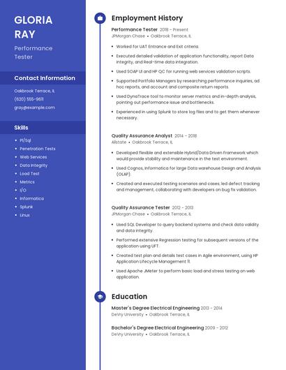 Performance Tester Resume
