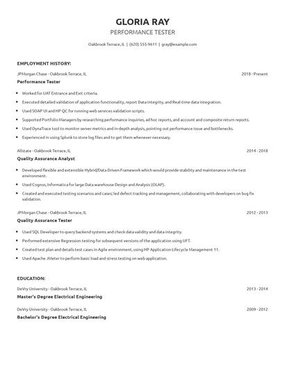 Performance Tester Resume