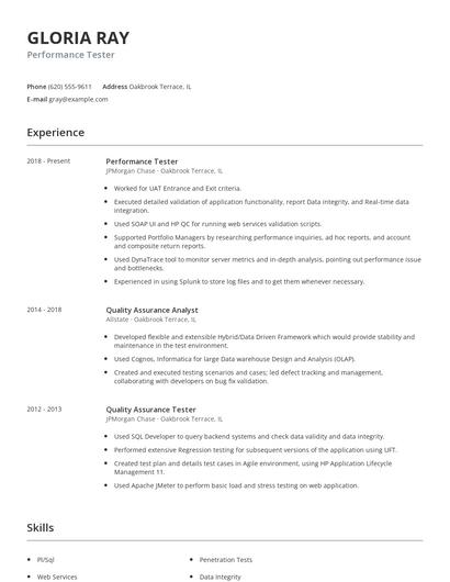 Performance Tester Resume