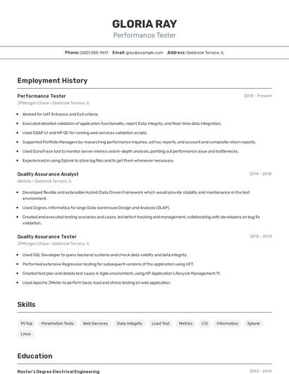 Performance Tester Resume