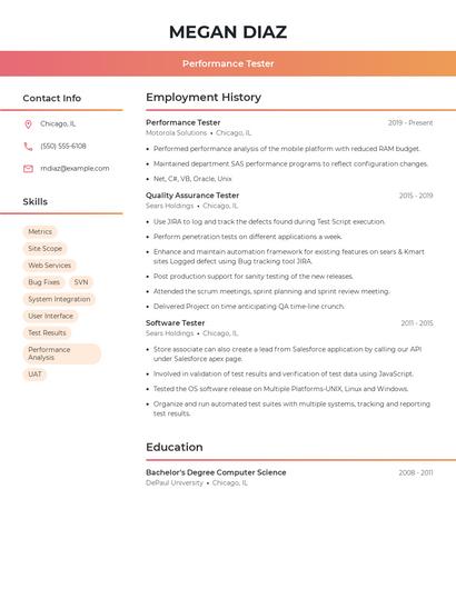 Performance Tester Resume
