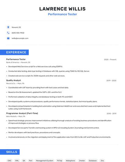 Performance Tester Resume