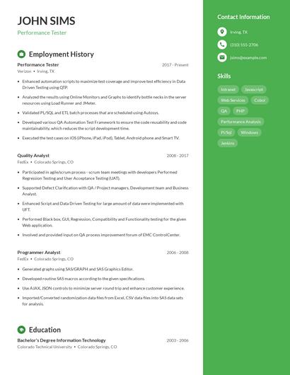 Performance Tester Resume