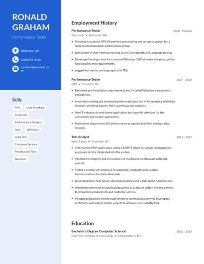 Performance Tester Resume