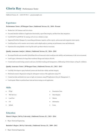 Performance Tester Resume