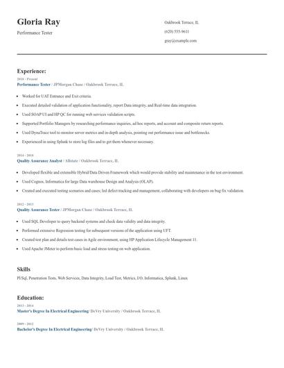 Performance Tester Resume