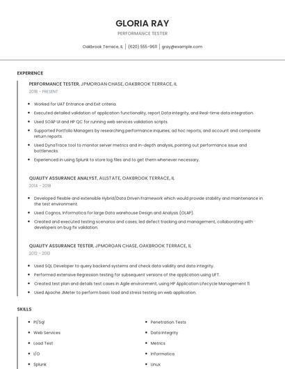 Performance Tester Resume