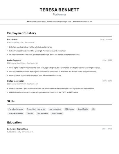 Performer Resume