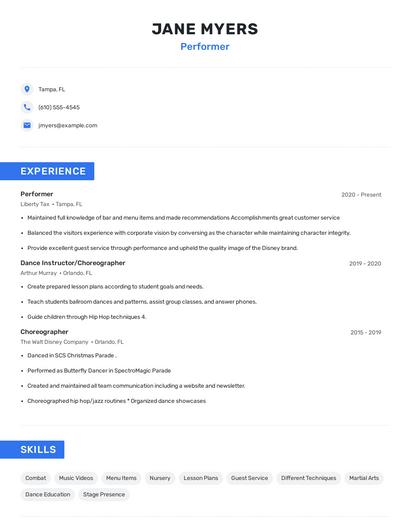 Performer Resume