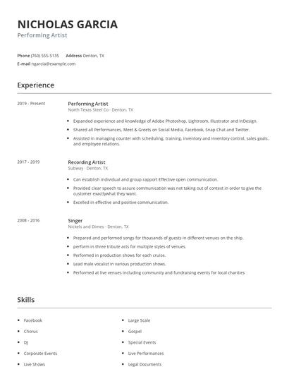 Performing Artist Resume