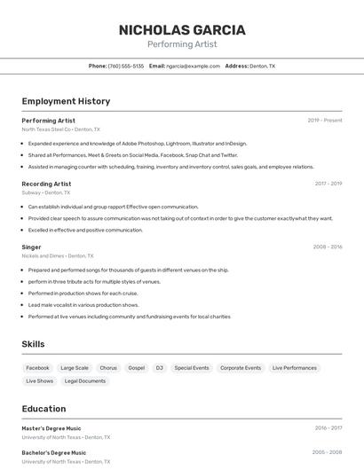 Performing Artist Resume