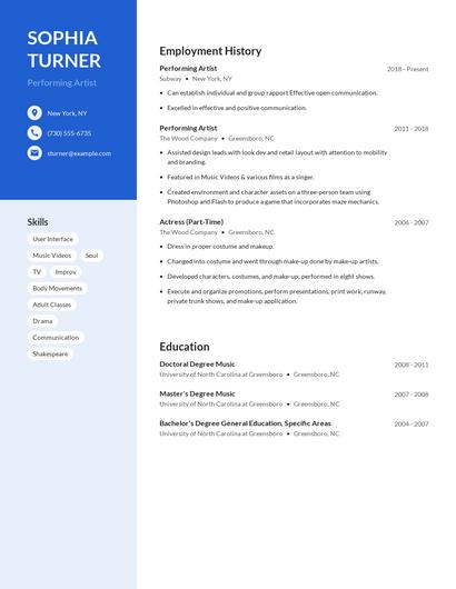 Performing Artist Resume