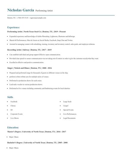 Performing Artist Resume