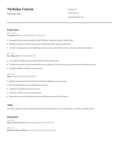 Performing Artist Resume