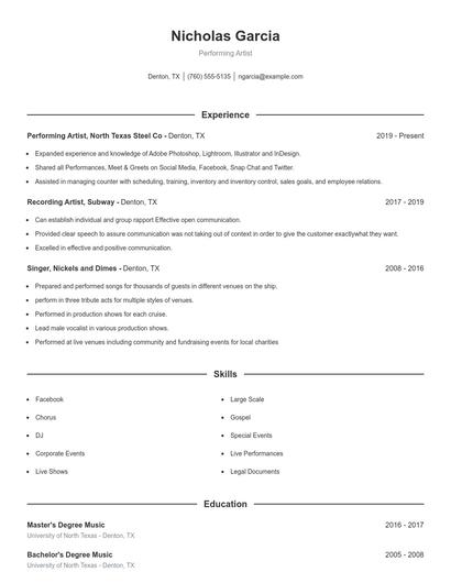 Performing Artist Resume