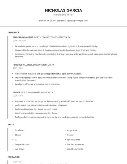 Performing Artist Resume