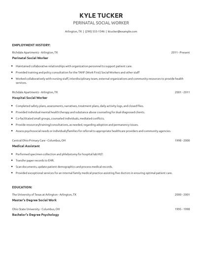 Perinatal Social Worker Resume