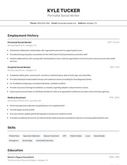 Perinatal Social Worker Resume