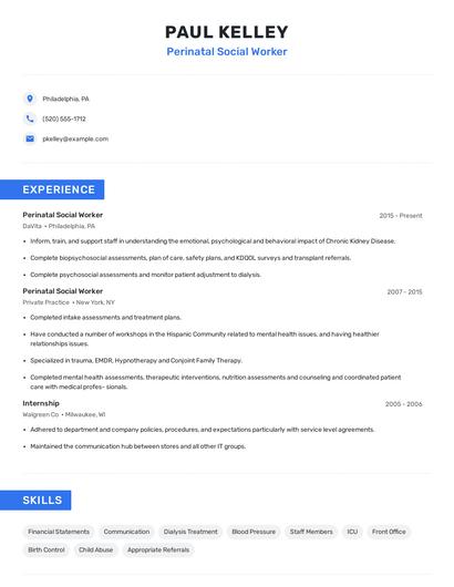 Perinatal Social Worker Resume