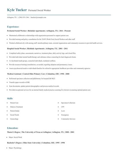 Perinatal Social Worker Resume