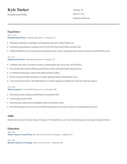 Perinatal Social Worker Resume
