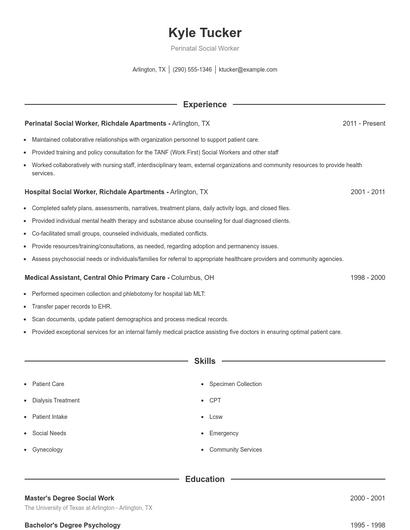 Perinatal Social Worker Resume