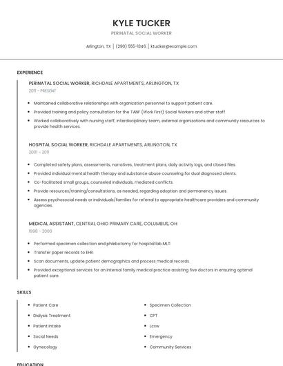 Perinatal Social Worker Resume