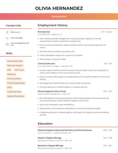 Periodontist Resume