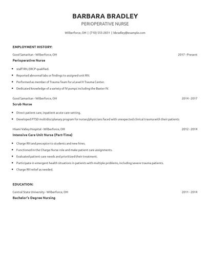 Perioperative Nurse Resume