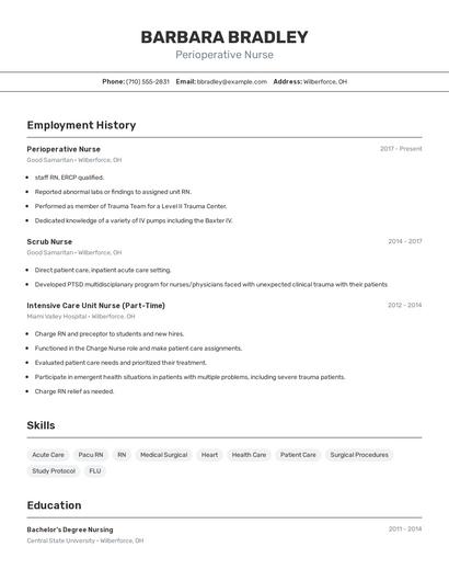 Perioperative Nurse Resume