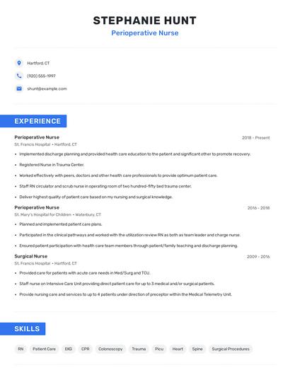 Perioperative Nurse Resume