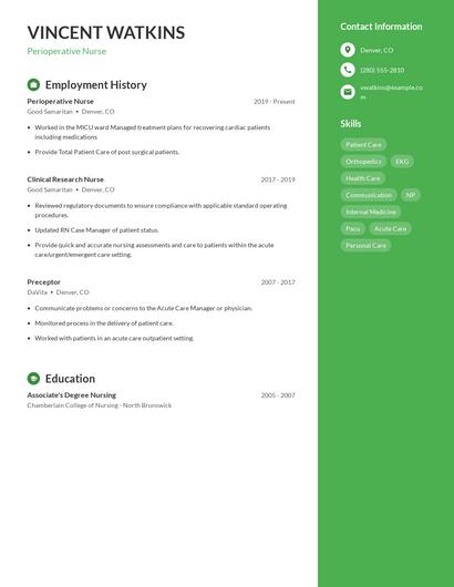 Perioperative Nurse Resume
