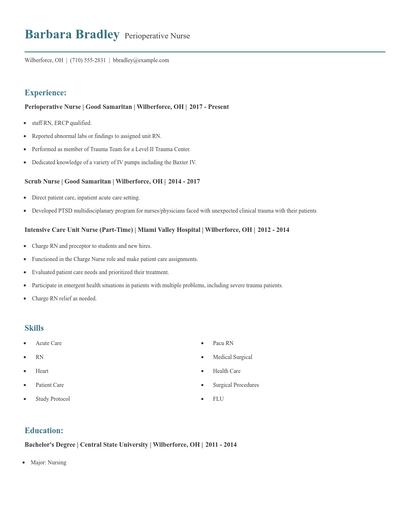 Perioperative Nurse Resume