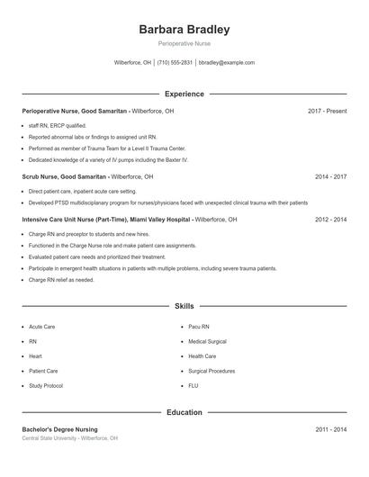 Perioperative Nurse Resume