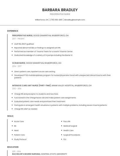 Perioperative Nurse Resume