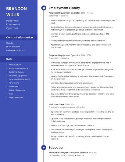 Peripheral Equipment Operator Resume