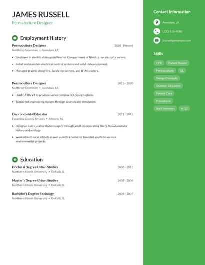 Permaculture Designer Resume