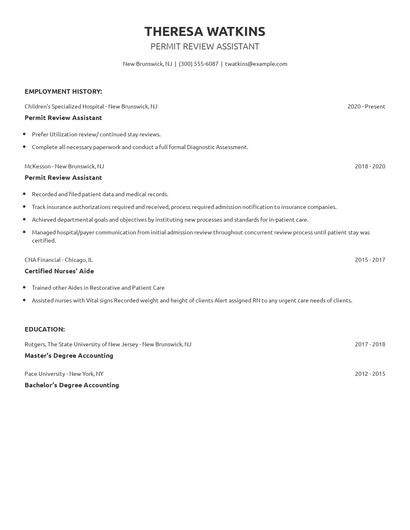 Permit Review Assistant Resume
