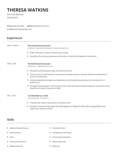 Permit Review Assistant Resume