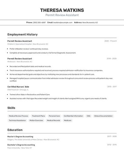 Permit Review Assistant Resume