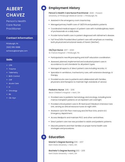 Person's Health Care Nurse Practitioner Resume