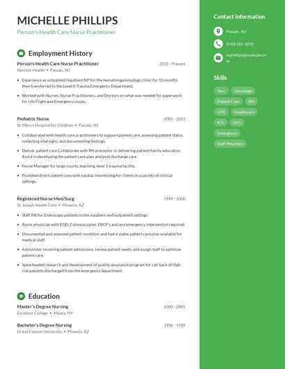Person's Health Care Nurse Practitioner Resume