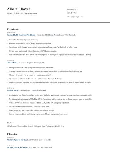 Person's Health Care Nurse Practitioner Resume